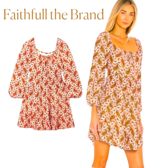 FAITHFULL THE BRAND Naline Mini Dress Burgundy Sable Paisley Side Zip MED NWOT - Picture 1 of 12